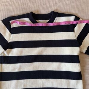 Classic Black and Cream Striped Crewneck Sweater, Size M